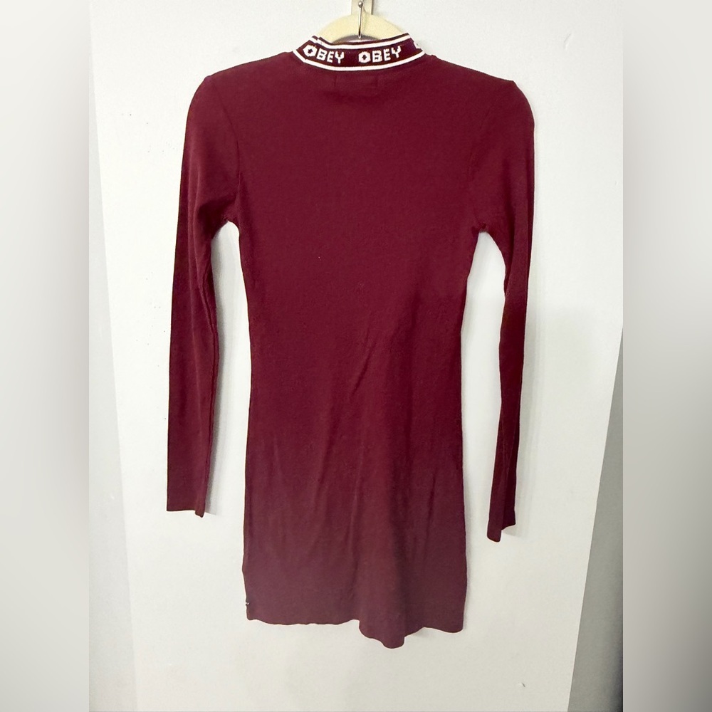 Obey Clothing Universe Women’s Small Mock Neck Logo Ribbed Mini Bodycon Dress - Picture 2 of 5